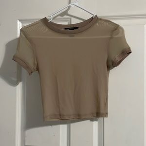 Forever 21 Small mesh tan cropped tee